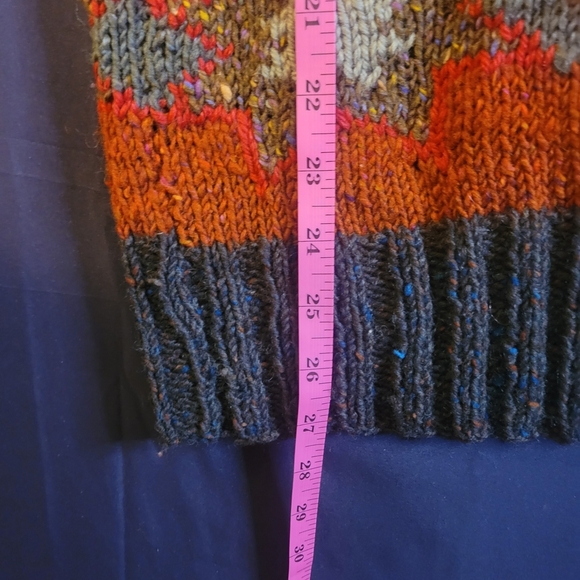 Vintage Paul Stuart Colorful Print Cowl Neck Hand Knit Wool Sweater. Size L - Picture 5 of 7